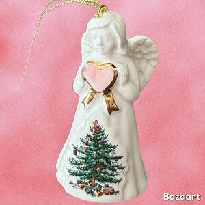 Spode Angel Christmas Ornament with Gold and Pink Accents